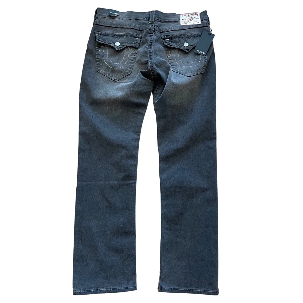 True Religion Ricky Relaxed Straight Big T Grey Shores‎ Wash Jeans 36x34 NEW